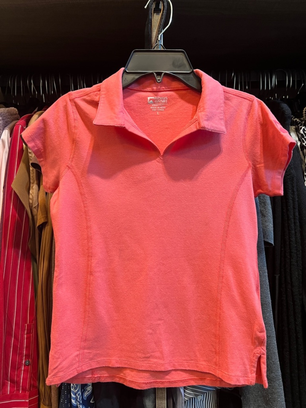 Girls Dover Saddlery ‘Riding Sport’ Coral Polo Shirt - Short Sleeve Sz L